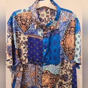 SHEIN Men's Blue and Orange Patchwork Shirt